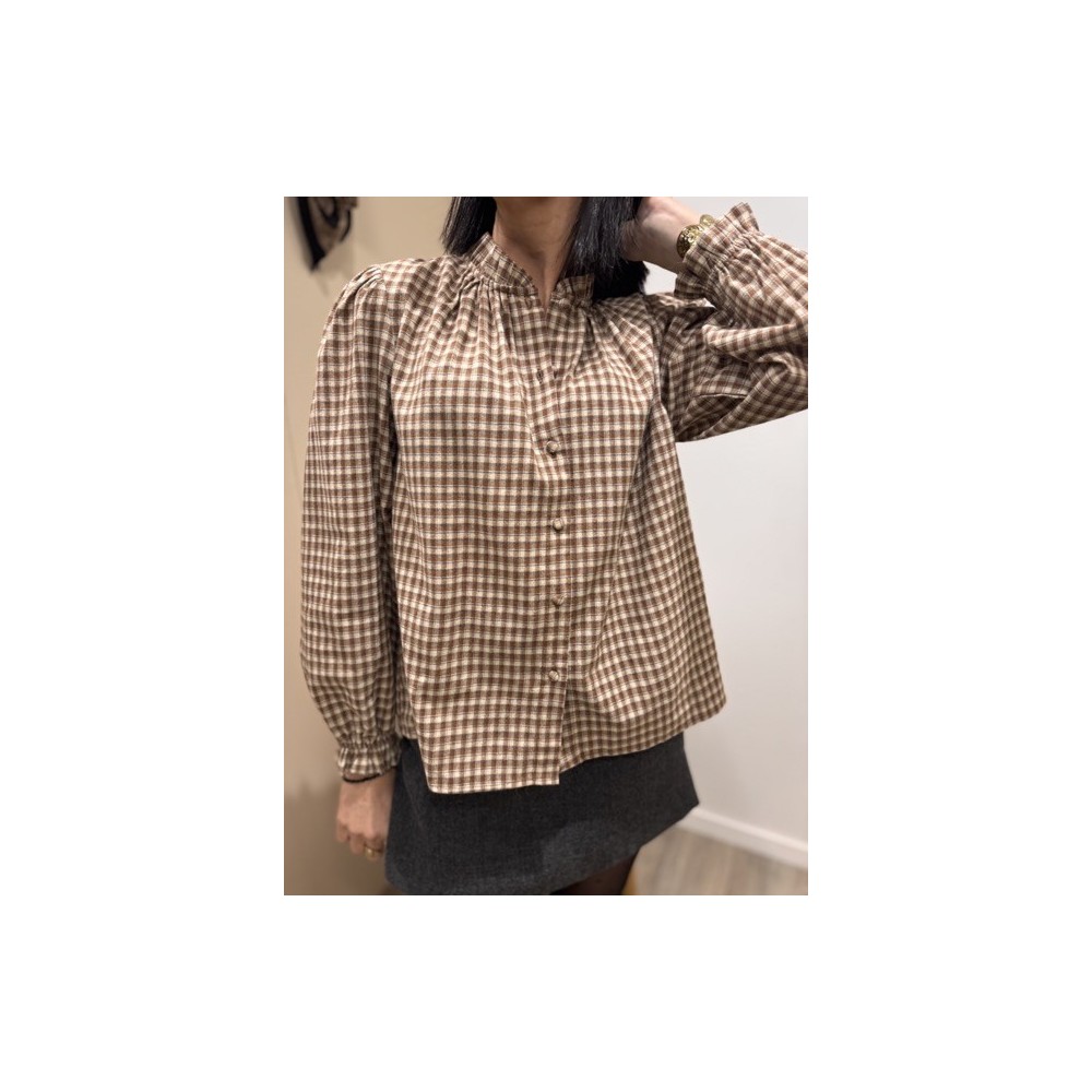 Blouse à Carreaux Tons Camel – XS à L