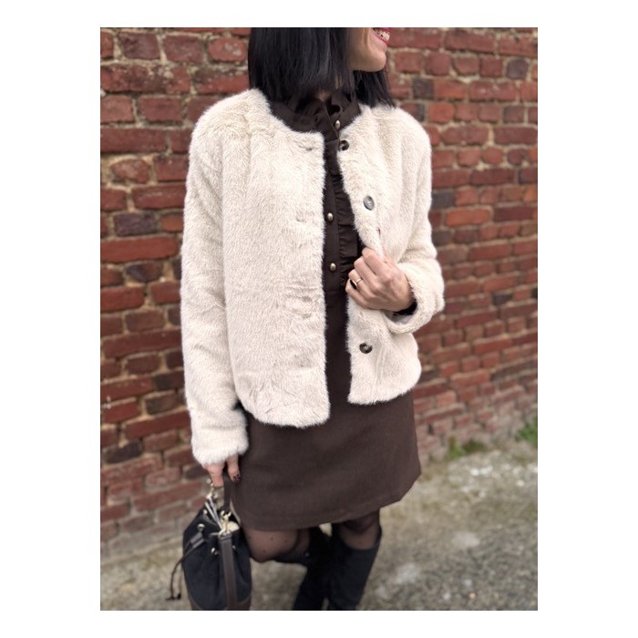Veste en Fausse Fourrure Écru – S/M ou M/L