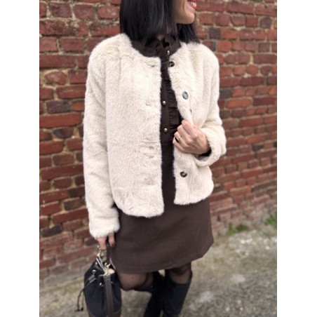Veste en Fausse Fourrure Écru – S/M ou M/L