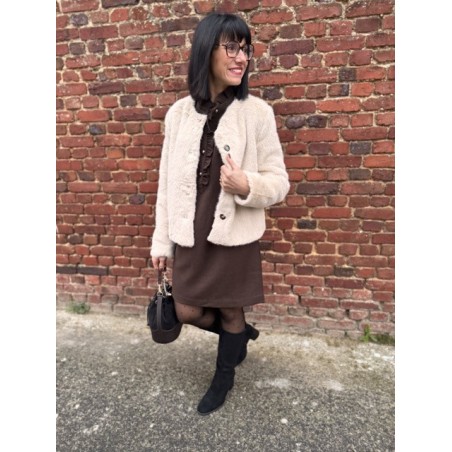 Veste en Fausse Fourrure Écru – S/M ou M/L