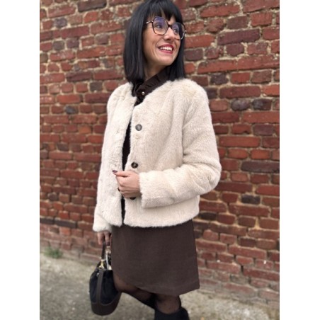 Veste en Fausse Fourrure Écru – S/M ou M/L