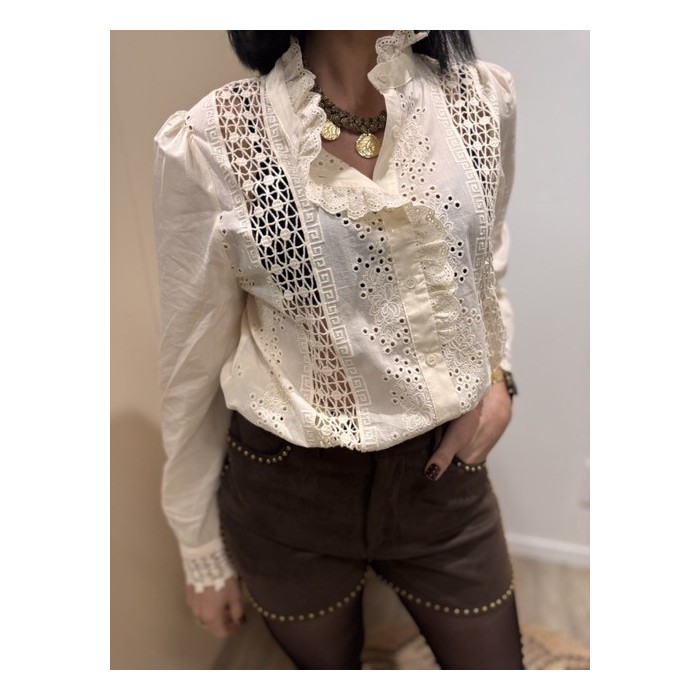 Blouse Écrue avec Devant en Dentelle – XS à L