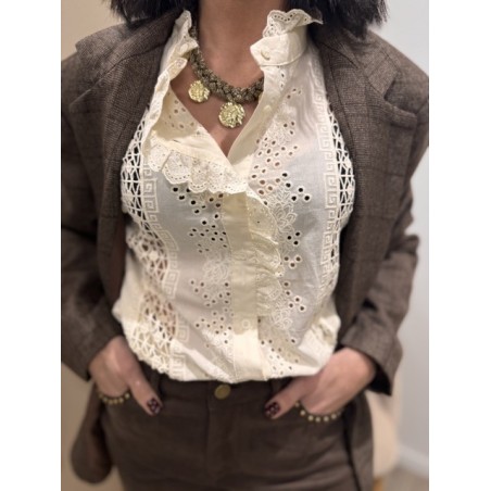 Blouse Écrue avec Devant en Dentelle – XS à L