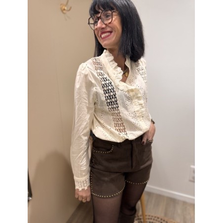 Blouse Écrue avec Devant en Dentelle – XS à L