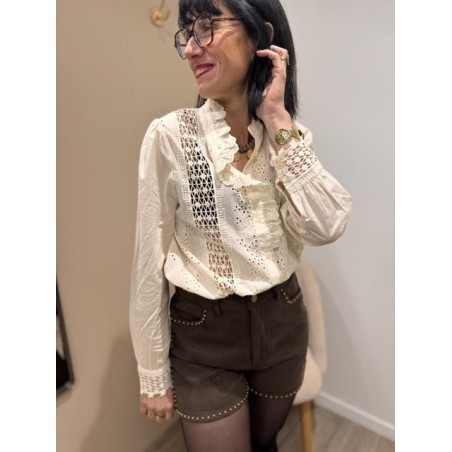 Blouse Écrue avec Devant en Dentelle – XS à L