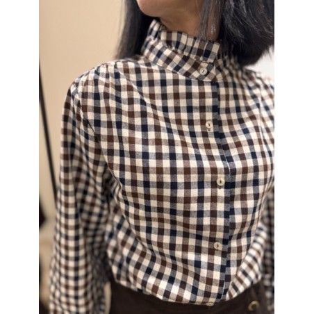 Chemise Vichy Marron, Bleu et Camel – Col Victorien – S/M/L