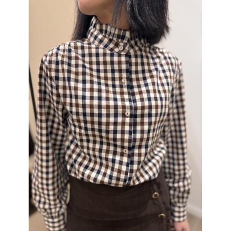 Chemise Vichy Marron, Bleu et Camel – Col Victorien – S/M/L