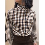 Chemise Vichy Marron, Bleu et Camel – Col Victorien – S/M/L