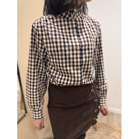 Chemise Vichy Marron, Bleu et Camel – Col Victorien – S/M/L