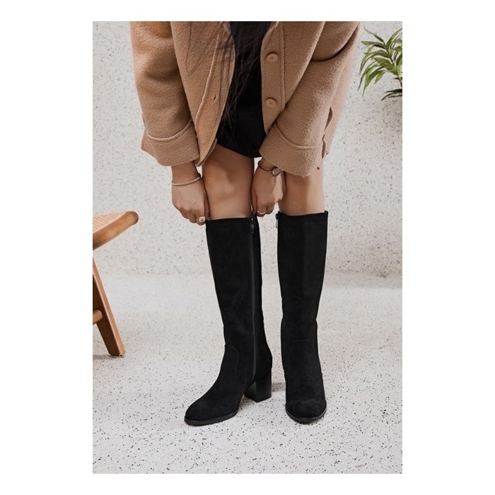 Bottes Suédine Noires – Talon Bloc Élégant | Boutique Melle Jeanne