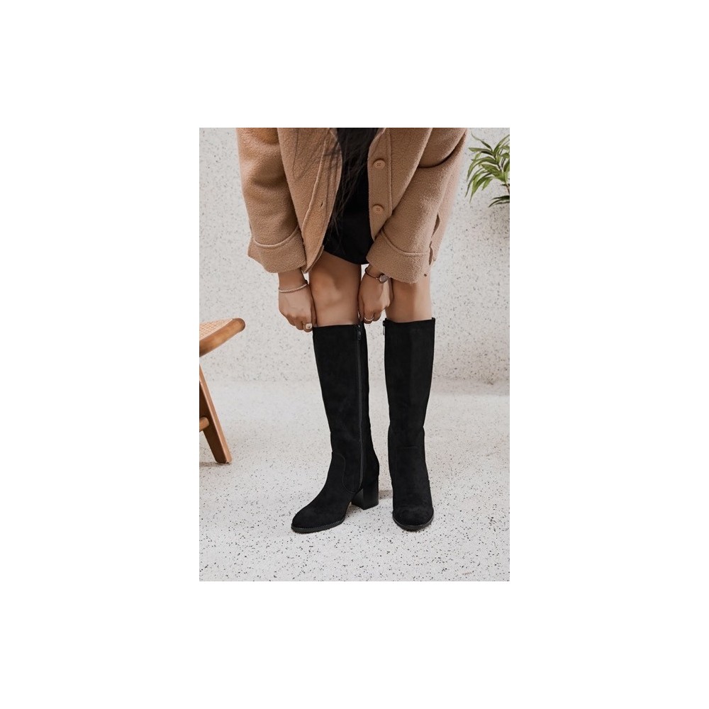 Bottes Suédine Noires – Talon Bloc Élégant | Boutique Melle Jeanne