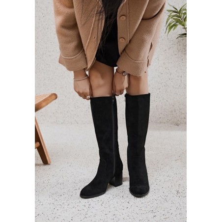 Bottes Suédine Noires – Talon Bloc Élégant | Boutique Melle Jeanne