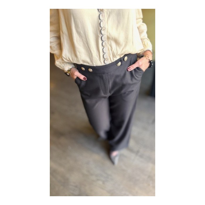 Pantalon chic noir festif à boutons dorés | Melle Jeanne