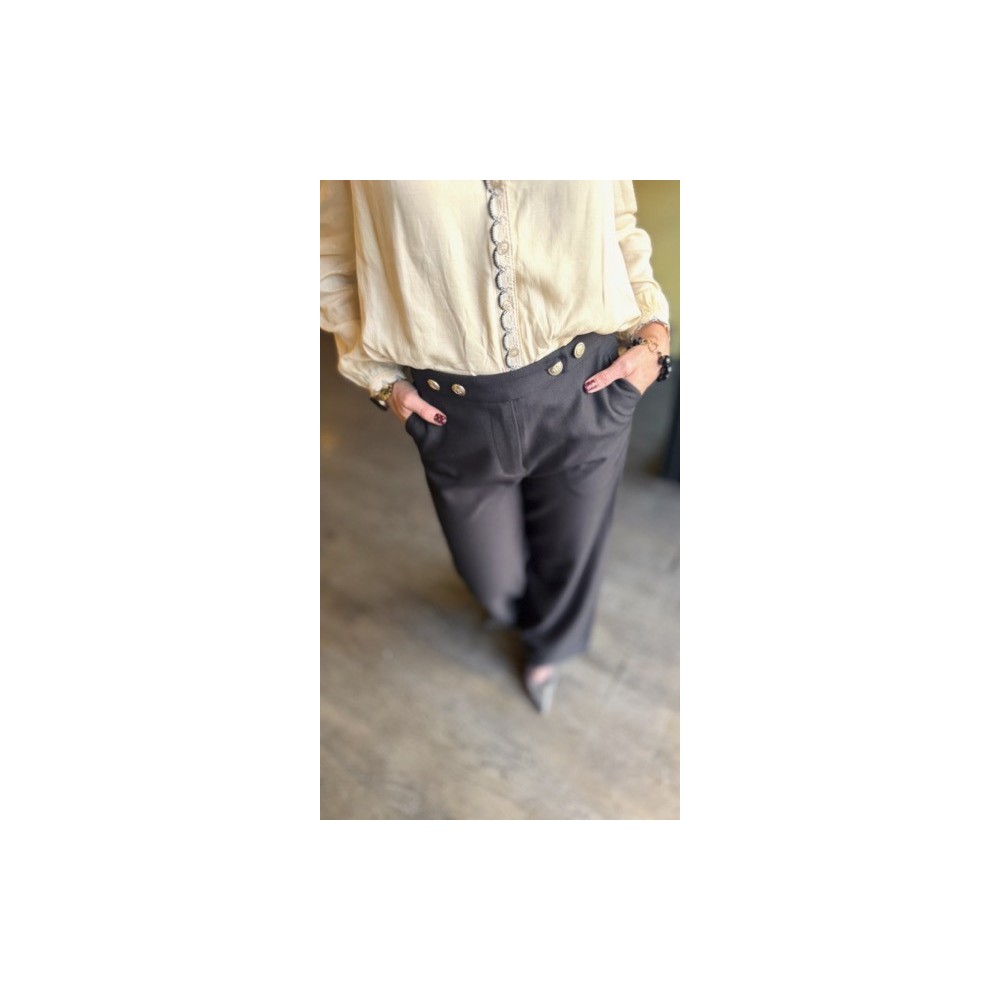 Pantalon chic noir festif à boutons dorés | Melle Jeanne