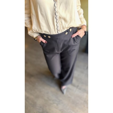 Pantalon chic noir festif à boutons dorés | Melle Jeanne