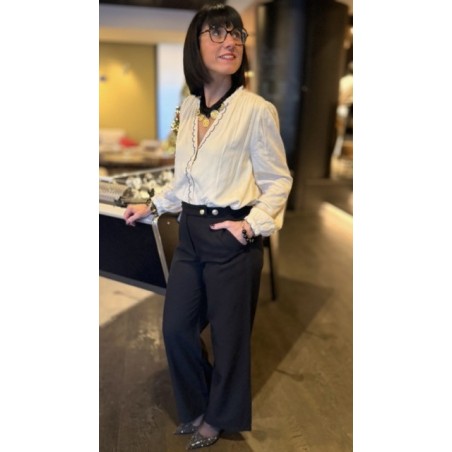 Pantalon chic noir festif à boutons dorés | Melle Jeanne