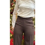 Pantalon tailleur marron à boutons nacrés | Melle Jeanne