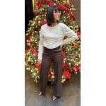 Pantalon tailleur marron à boutons nacrés | Melle Jeanne