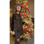 Robe manches longues sequins marron à nœuds velours | Melle Jeanne