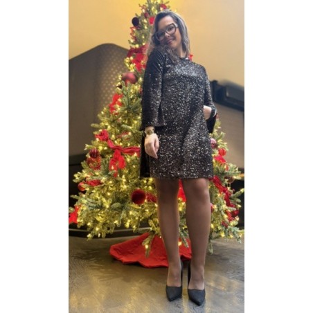 Robe manches longues sequins marron à nœuds velours | Melle Jeanne