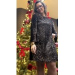 Robe manches longues sequins marron à nœuds velours | Melle Jeanne