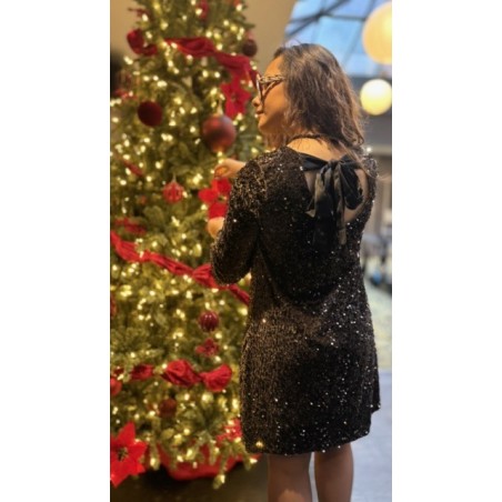 Robe manches longues sequins marron à nœuds velours | Melle Jeanne