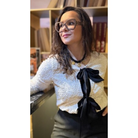 Pull à sequins avec nœud velours – Noir ou Blanc | Melle Jeanne
