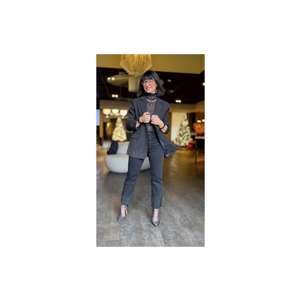 Jean noir droit à revers strass | Melle Jeanne