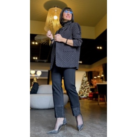 Jean noir droit à revers strass | Melle Jeanne