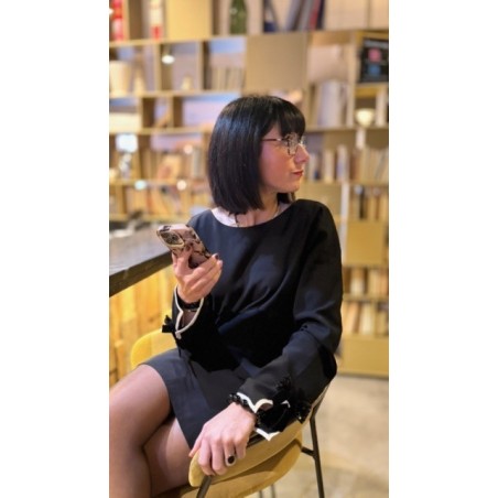 Robe noire manches longues à paillettes et nœuds velours | Melle Jeanne