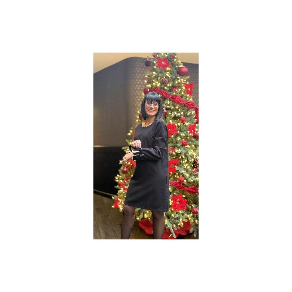 Robe noire manches longues à paillettes et nœuds velours | Melle Jeanne