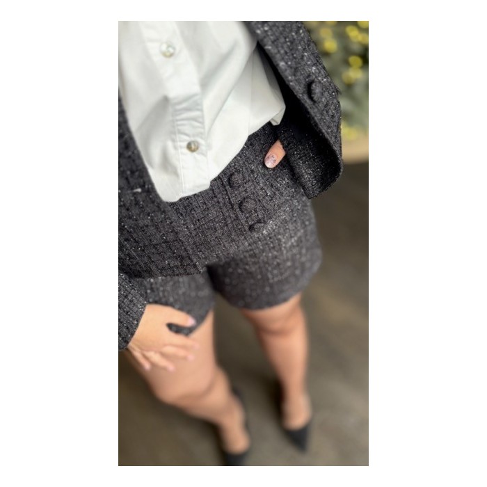 Short en Tweed Noir Irisé Gris – XS à L