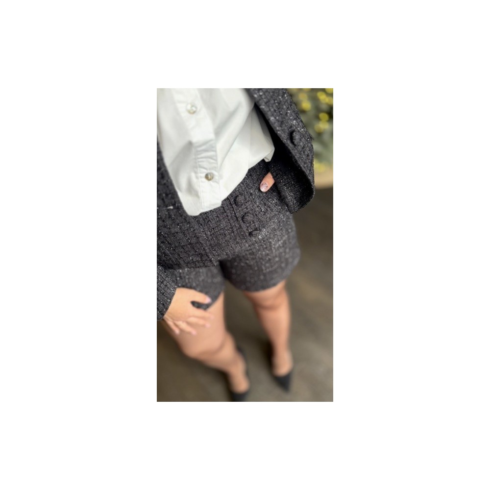 Short en Tweed Noir Irisé Gris – XS à L