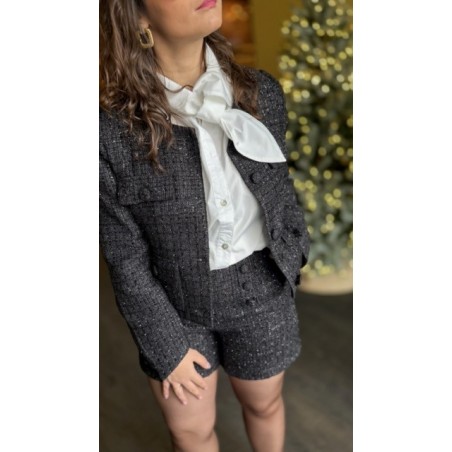 Short en Tweed Noir Irisé Gris – XS à L