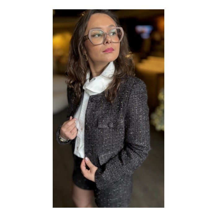 Veste en Tweed Noir Irisé – XS à XL