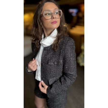 Veste en Tweed Noir Irisé – XS à XL