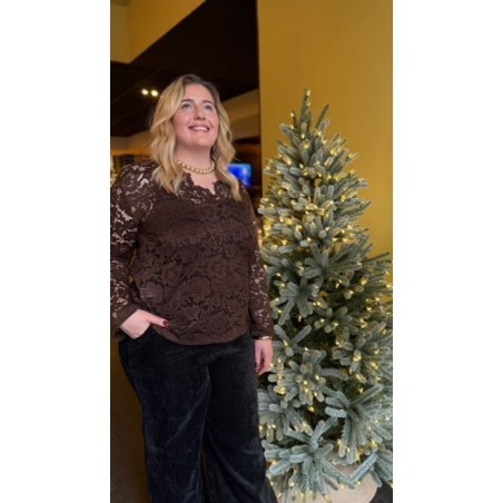Blouse en dentelle marron col V | Melle Jeanne