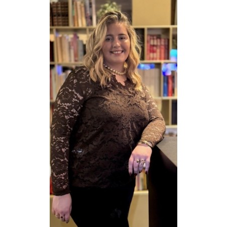 Blouse en dentelle marron col V | Melle Jeanne