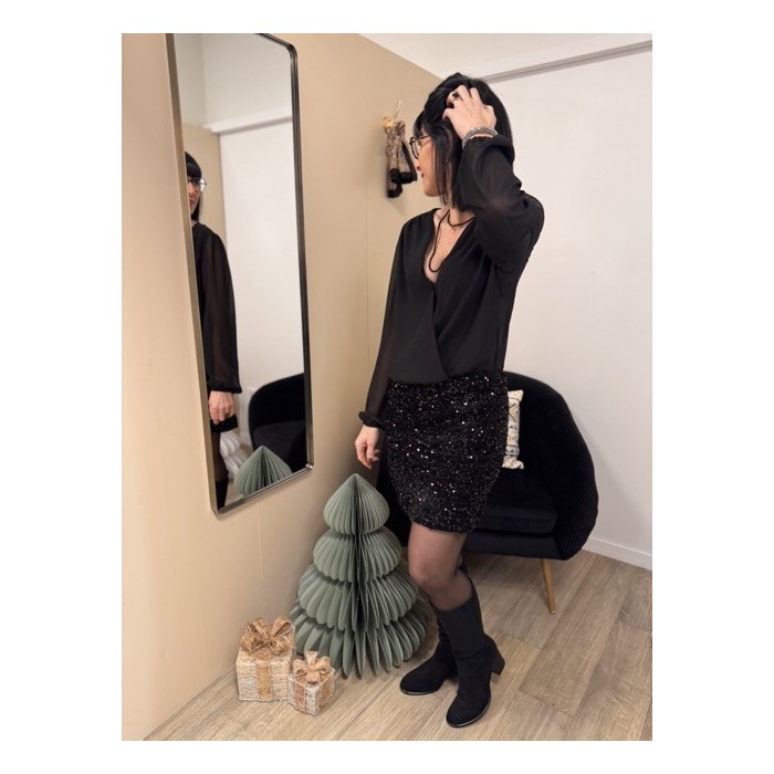 Robe bi-matière cache-cœur & jupe sequins – Collection Xmas Chic | Melle Jeanne