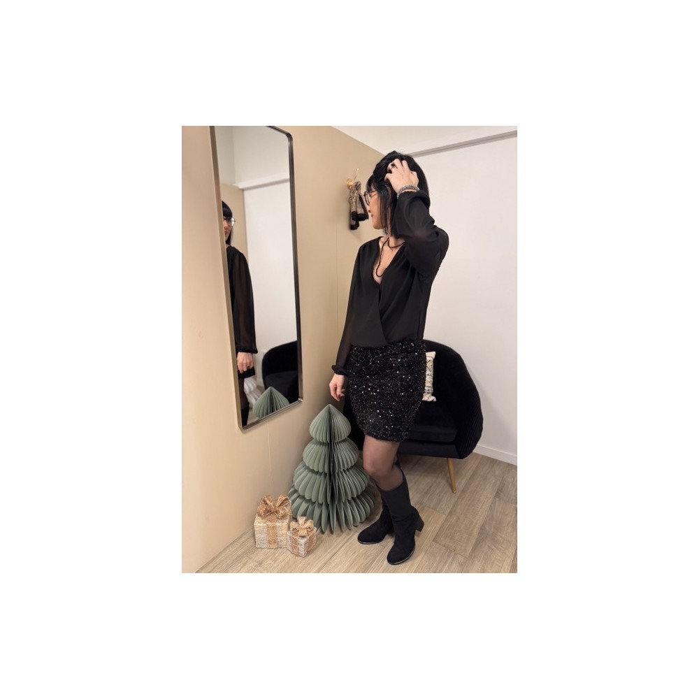 Robe bi-matière cache-cœur & jupe sequins – Collection Xmas Chic | Melle Jeanne