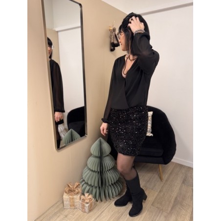 Robe bi-matière cache-cœur & jupe sequins – Collection Xmas Chic | Melle Jeanne