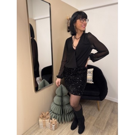 Robe bi-matière cache-cœur & jupe sequins – Collection Xmas Chic | Melle Jeanne