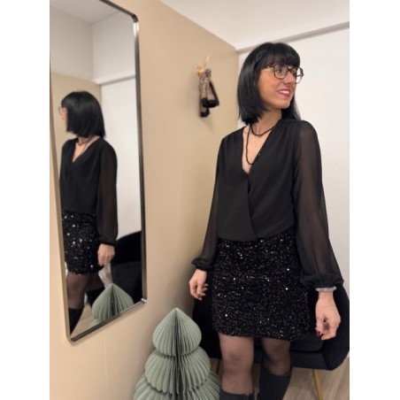 Robe bi-matière cache-cœur & jupe sequins – Collection Xmas Chic | Melle Jeanne