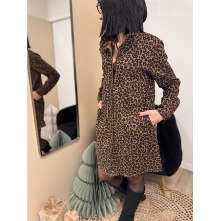 Robe chemise en jean léopard boutonnée – S M L | Nouvelle collection