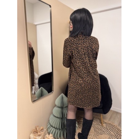 Robe chemise en jean léopard boutonnée – S M L | Nouvelle collection