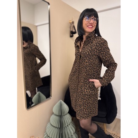 Robe chemise en jean léopard boutonnée – S M L | Nouvelle collection