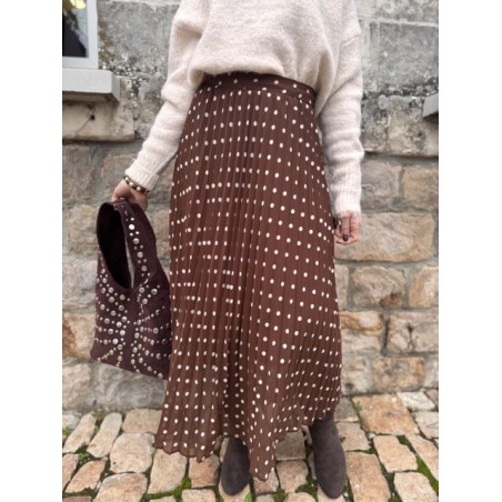 Jupe longue marron à pois blancs – Style rétro chic | Boutique Melle Jeanne