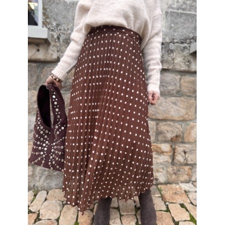 Jupe longue marron à pois blancs – Style rétro chic | Boutique Melle Jeanne
