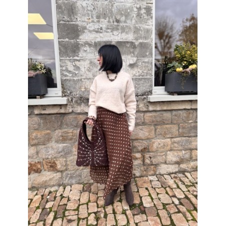 Jupe longue marron à pois blancs – Style rétro chic | Boutique Melle Jeanne