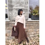 Jupe longue marron à pois blancs – Style rétro chic | Boutique Melle Jeanne